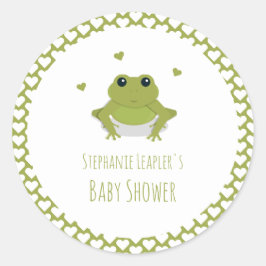 Green Frog Hearts Naam Baby shower Ronde Sticker