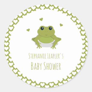 Green Frog Hearts Naam Baby shower Ronde Sticker