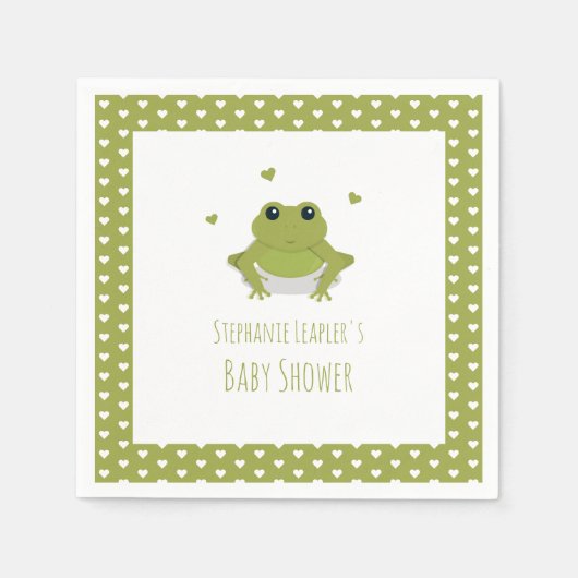 Green Frog Hearts Naam Baby shower Servet (Voorkant)