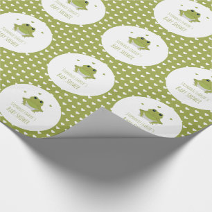 Green Frog Hearts Name Baby shower Cadeaupapier