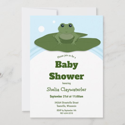 Green Frog Lily Pad | Uitnodiging tot Baby shower (Voorkant)