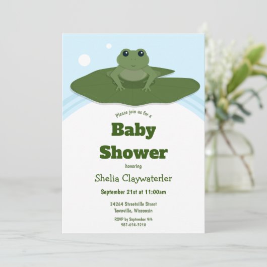 Green Frog Lily Pad | Uitnodiging tot Baby shower (Staand voorkant)