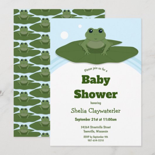 Green Frog Lily Pad | Uitnodiging tot Baby shower (Voorkant / Achterkant)