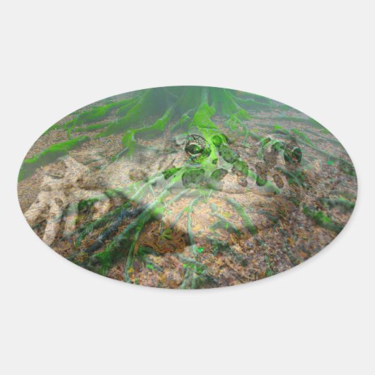 Green Frog Mossy Frog Ovale Sticker (Voorkant)