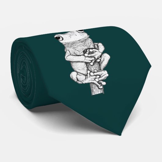 Green Frog on a Post Ink Drawing Stropdas (Opgerold)