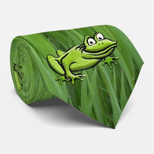Green Frog op gras Cartoon Art Stropdas (Opgerold)