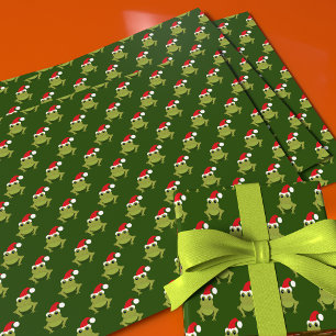 Green Frog Santa Hat Cartoon Nieuwigheid Kerstmis Inpakpapier Vel