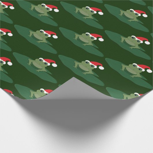 Green Frog Santa Hat Lily Pad Kerstmis Cadeaupapier (Hoek)