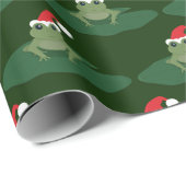 Green Frog Santa Hat Lily Pad Kerstmis Cadeaupapier (Rol Hoek)