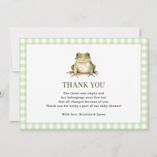 Green Frog Theme Baby shower Bedankkaart (Voorkant)