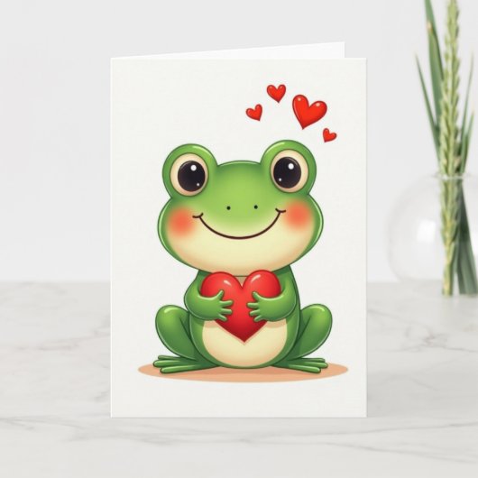 Green Frog Valentines Day Card Kaart (Voorkant)