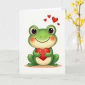 Green Frog Valentines Day Card Kaart (Gele Bloem)