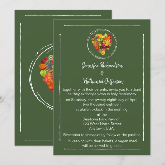 Green Fruit Heart Vegan Threadding Kaart (Voorkant / Achterkant)