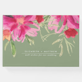 Green Fuchsia Floral Waterverf Wedding Gastenboek