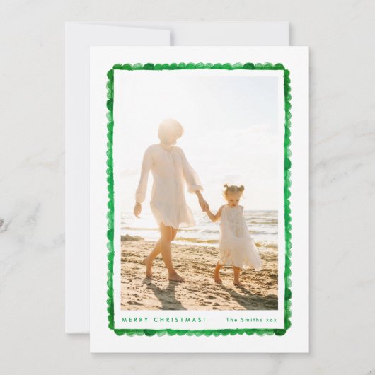 green fun modern festive frame christmas photo feestdagenkaart (Voorkant)