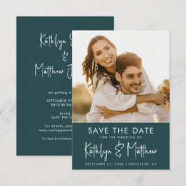 Green Fun Script Modern Photo Minimalist Wedding Save The Date