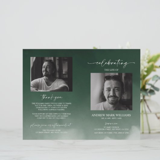 Green Funeral Order of Service Gevouwen Programma (Staand voorkant)