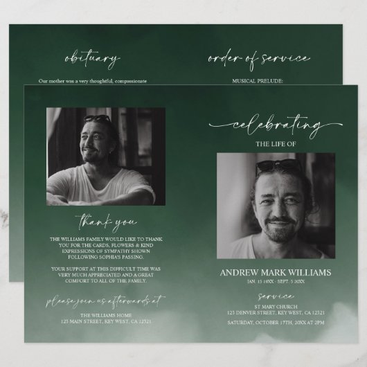 Green Funeral Order of Service Gevouwen Programma (Voorkant / Achterkant)