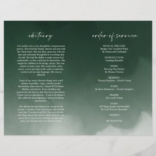 Green Funeral Order of Service Gevouwen Programma (Achterkant)