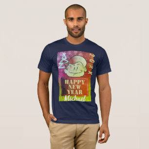 Green Funny Cute Little Cartoon Boy Happy Nieuwjaa T-shirt