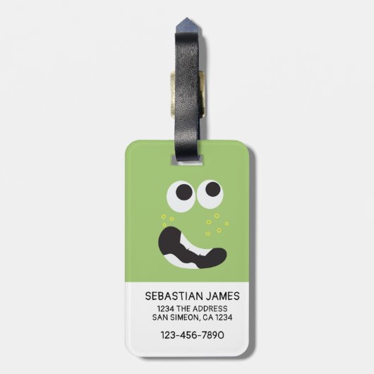 Green Funny Face gepersonaliseerd Bagagelabel (Achterkant verticaal)