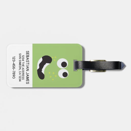 Green Funny Face gepersonaliseerd Bagagelabel (Achterkant horizontaal)