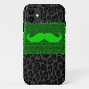 Green Funny Mustache en Leopard Print Case-Mate iPhone Case