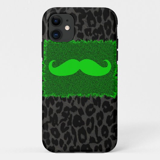 Green Funny Mustache en Leopard Print Case-Mate iPhone Case (Achterkant)