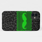 Green Funny Mustache en Leopard Print Case-Mate iPhone Case (Achterkant (horizontaal))