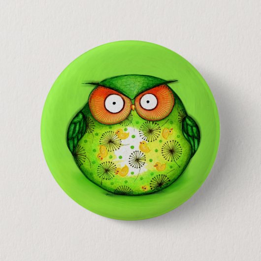 Green Funny Owl Ronde Button 5,7 Cm (Voorkant)
