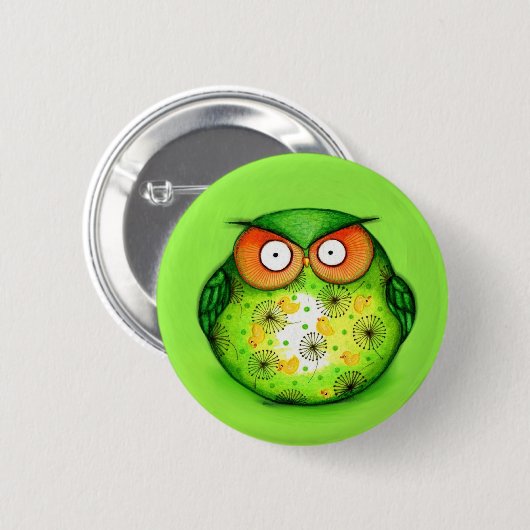 Green Funny Owl Ronde Button 5,7 Cm (Voorkant /achterkant)