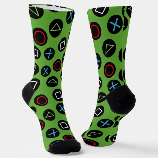 Green Gamer Console Buttons Socks Gaming Sokken (Gebogen)