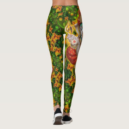 Green Ganesh God Hippie Boho Psychedelic Festival Leggings (Achterkant)