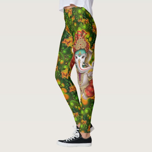 Green Ganesh God Hippie Boho Psychedelic Festival Leggings (Links)