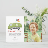 Green Garbage Trash Truck Boys Birthday Bedankkaart (Staand voorkant)