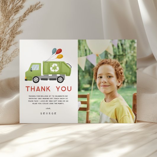 Green Garbage Trash Truck Boys Birthday Bedankkaart