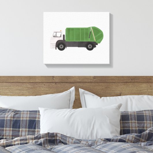 Green Garbage Truck Canvas Afdruk (Insitu (Slaapkamer))
