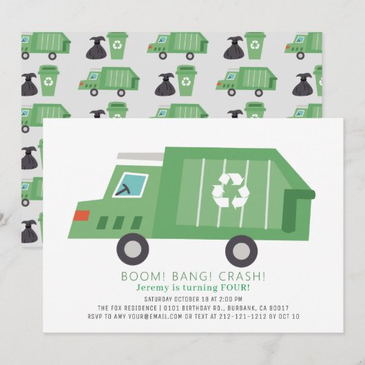 Green Garbage Truck Recyclen Boy Birthday Kaart (Voorkant / Achterkant)
