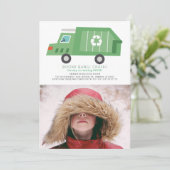 Green Garbage Truck Recyclen Boy Photo Birthday Kaart (Staand voorkant)