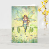 Green Garden Fairy Fantasy Art Kaart (Gele Bloem)