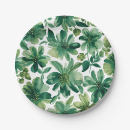 Green Garden Floral Botanical Watercolor Painting Papieren Bordje