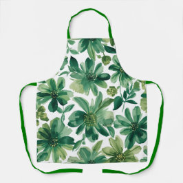 Green Garden Floral Botanical Watercolor Painting Schort