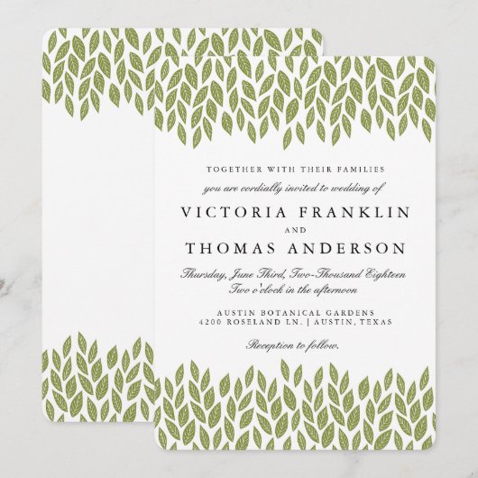 Green Garden Leaves Wedding Uitnodiging (Voorkant / Achterkant)