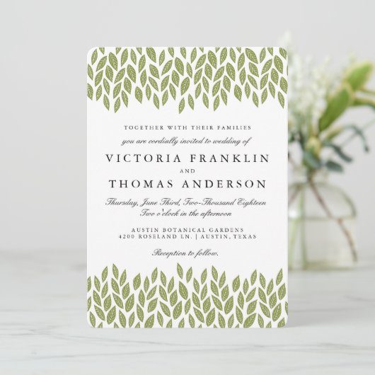 Green Garden Leaves Wedding Uitnodiging (Staand voorkant)