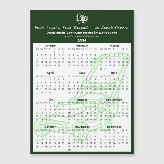 Green Garden Maintenance Magnetic 2026 Calendar (Voorkant)