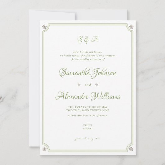 Green Garden Minimalist Script Wedding Ceremony Kaart (Voorkant)