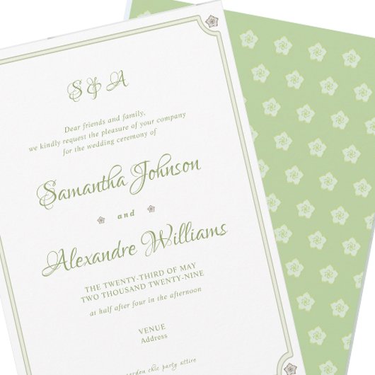 Green Garden Minimalist Script Wedding Ceremony Kaart
