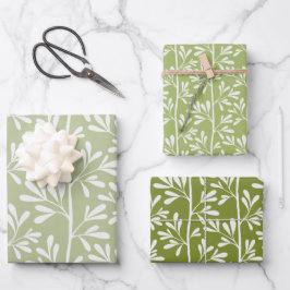 Green Garden Stems Bright Modern Botanical Inpakpapier Vel