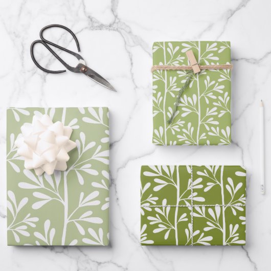 Green Garden Stems Bright Modern Botanical Inpakpapier Vel (Voorkant)