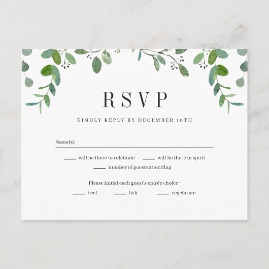 Green Garland Greenery Wedding RSVP Reply Card Briefkaart (Voorkant)